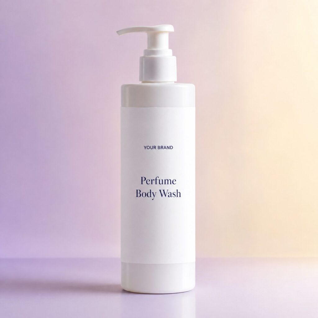 Private label perfume moisturizing body wash product mockup, OEM Malaysia