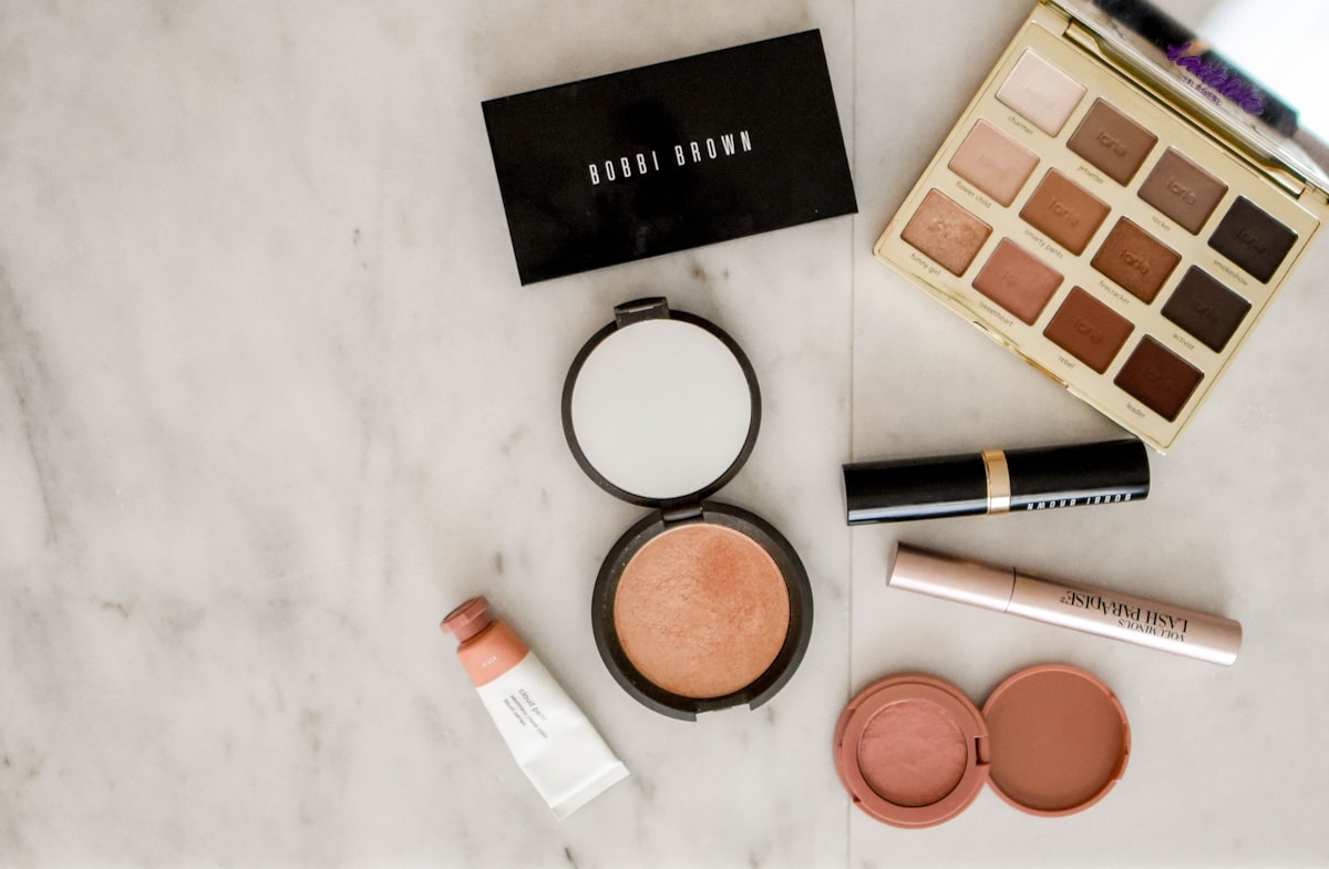 beauty products arranged for private label makeup manufacturing