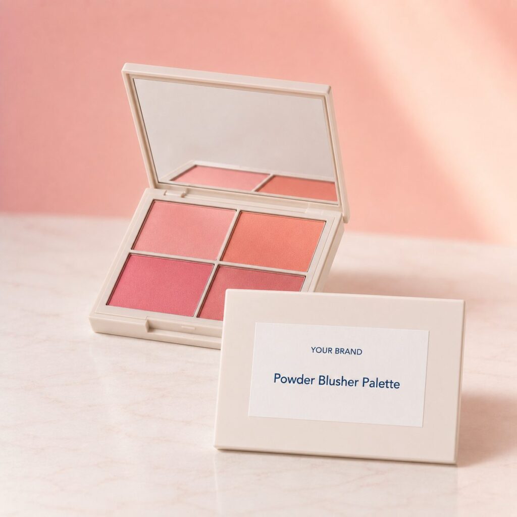 Private label powder blusher palette product mockup, OEM Malaysia
