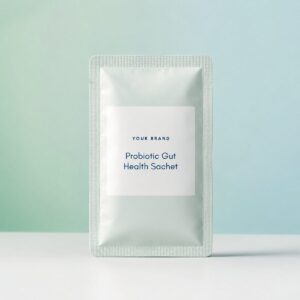 Private label probiotic gut sachet product mockup, OEM Malaysia