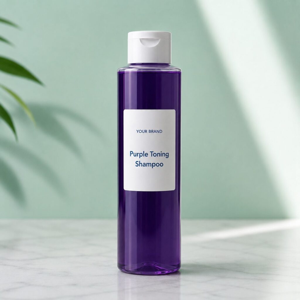 Private label purple toning shampoo product mockup, OEM Malaysia