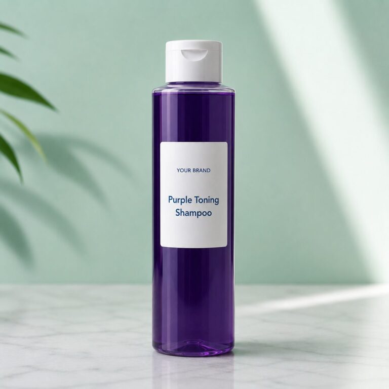 Private label purple toning shampoo product mockup, OEM Malaysia