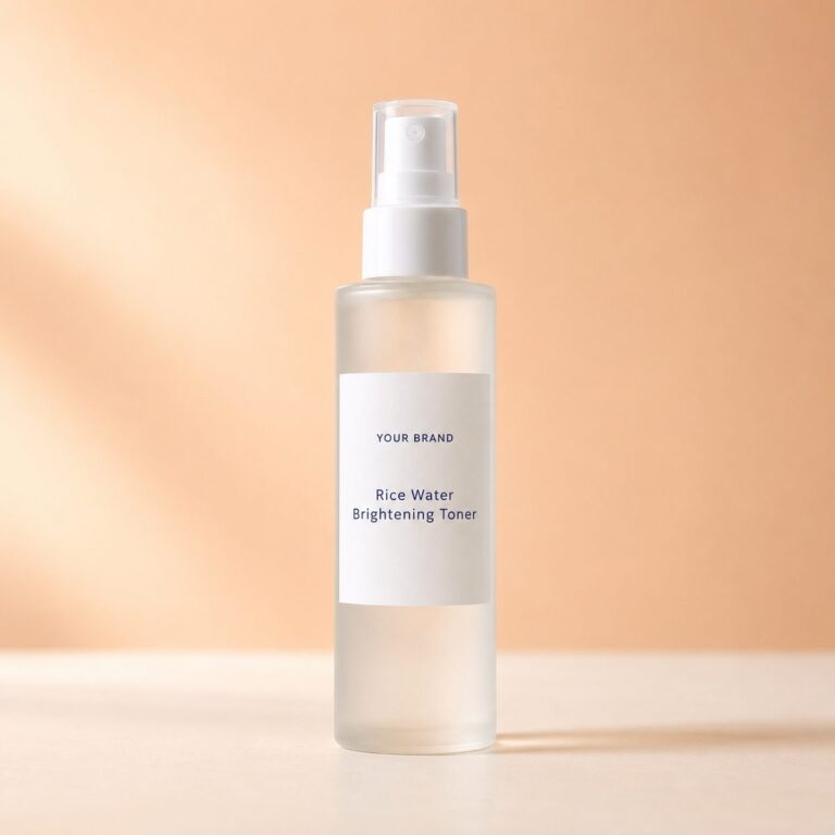 Private label rice water brightening toner product mockup, OEM Malaysia