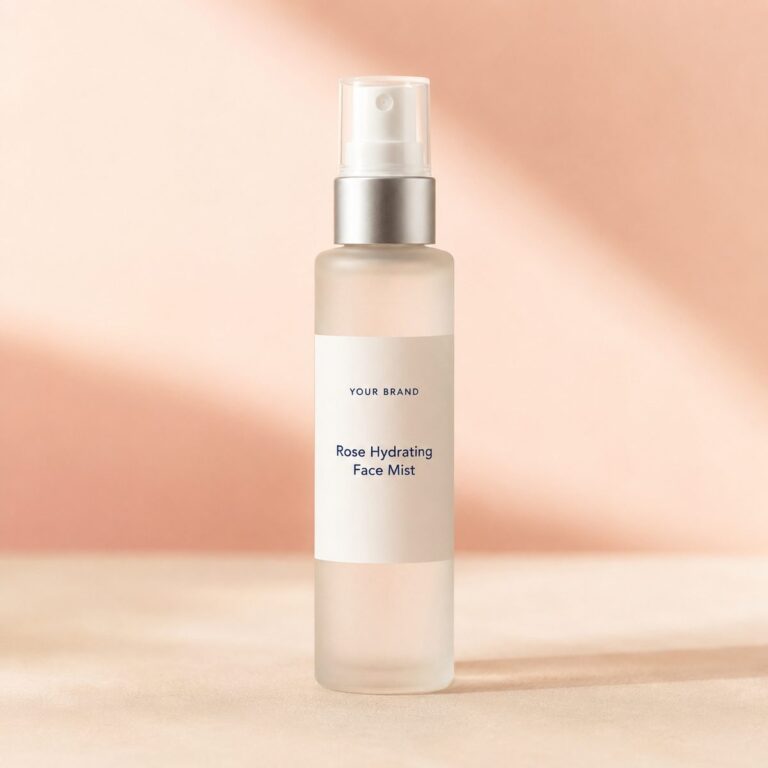 Private label rose hydrating face mist product mockup, OEM Malaysia