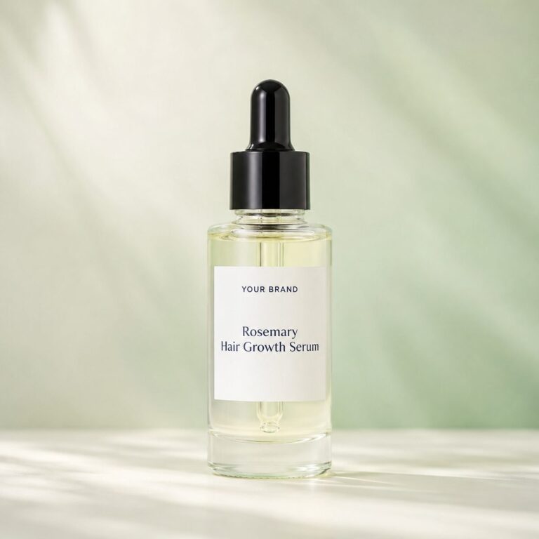 Private label rosemary hair growth serum product mockup, OEM Malaysia