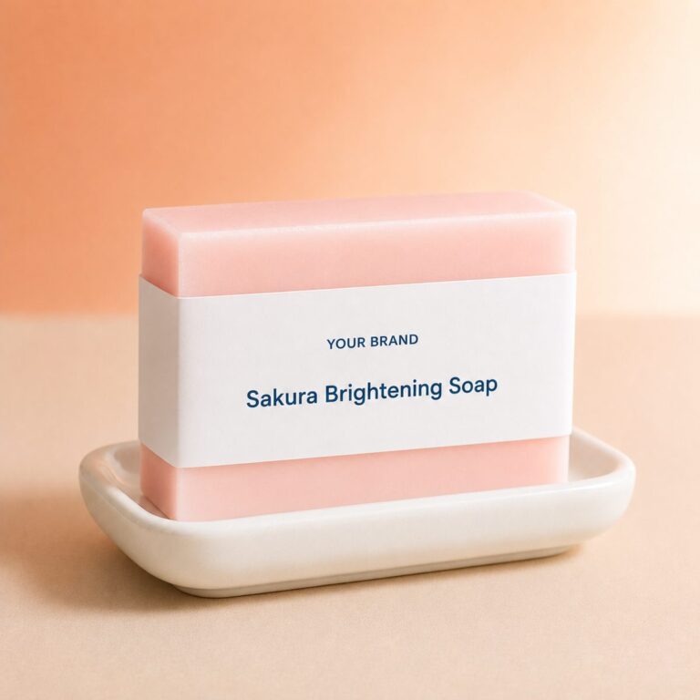 Private label sakura brightening soap product mockup, OEM Malaysia