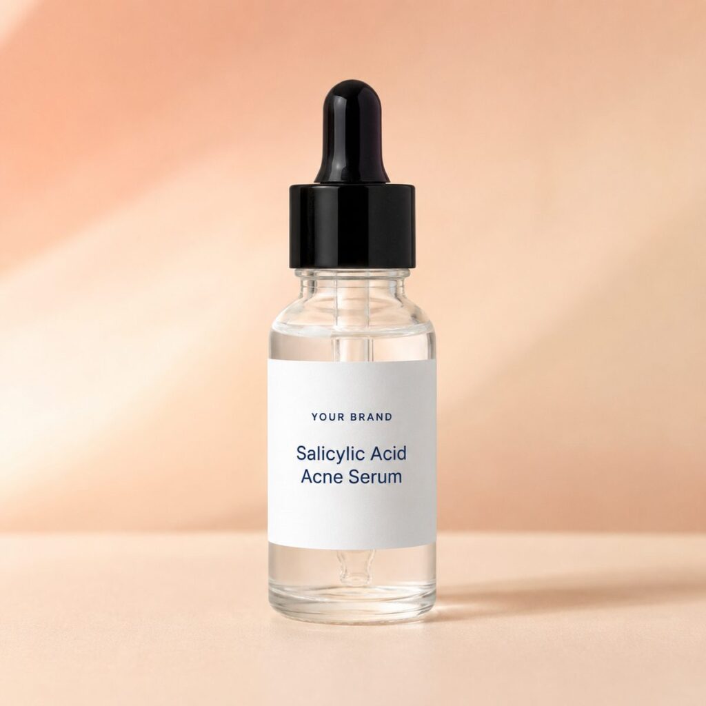 Private label salicylic acid acne serum product mockup, OEM Malaysia