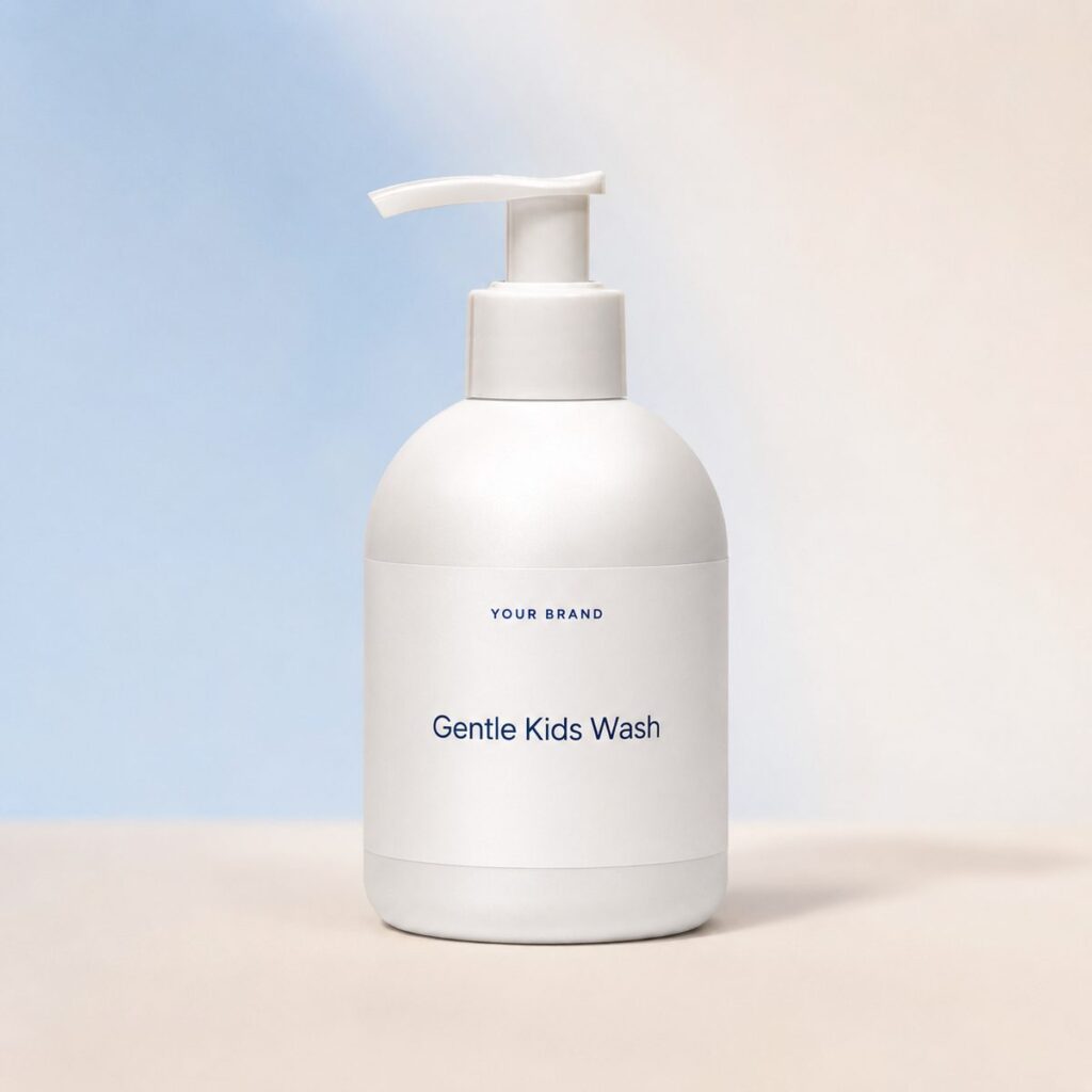 Private label salt free gentle kids wash product mockup, OEM Malaysia