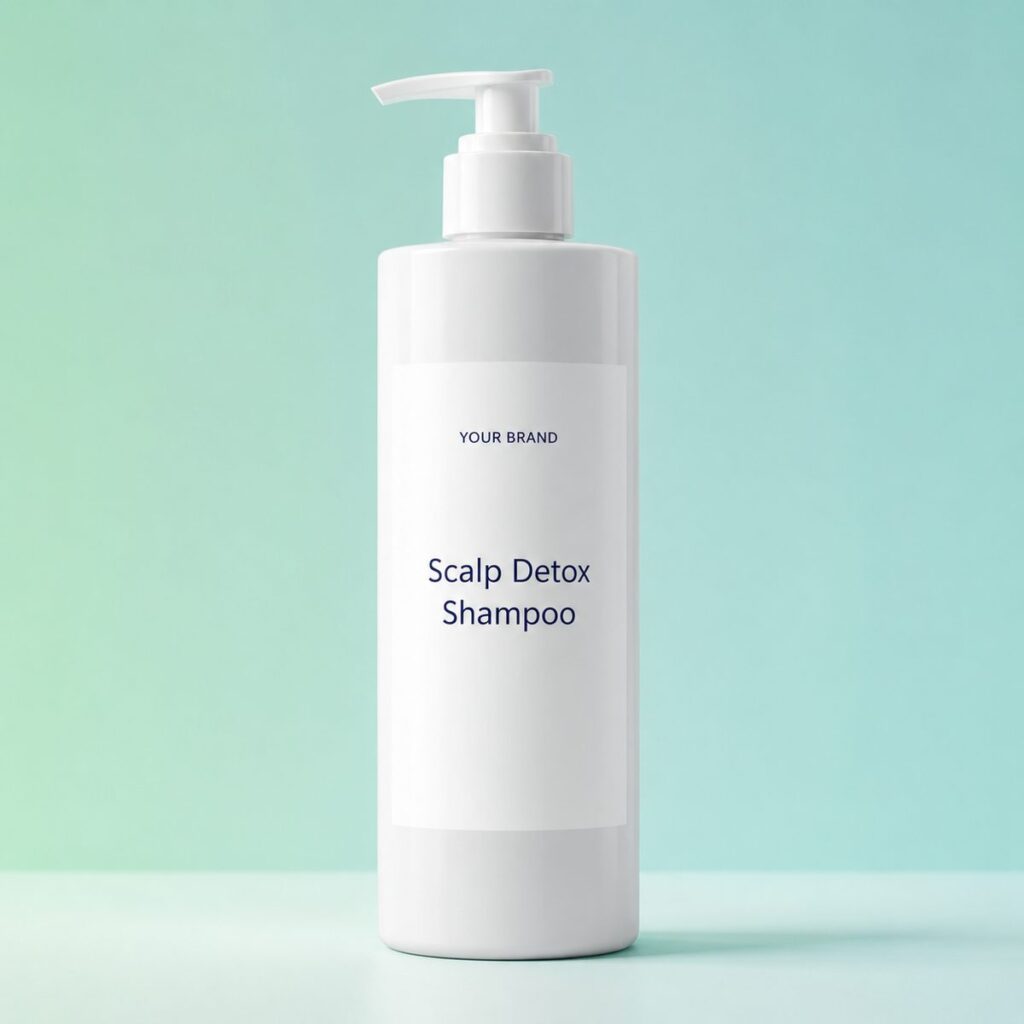 Private label scalp detox salicylic shampoo product mockup, OEM Malaysia