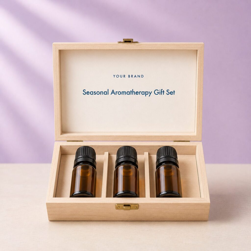 Private label seasonal aromatherapy gift set product mockup, OEM Malaysia
