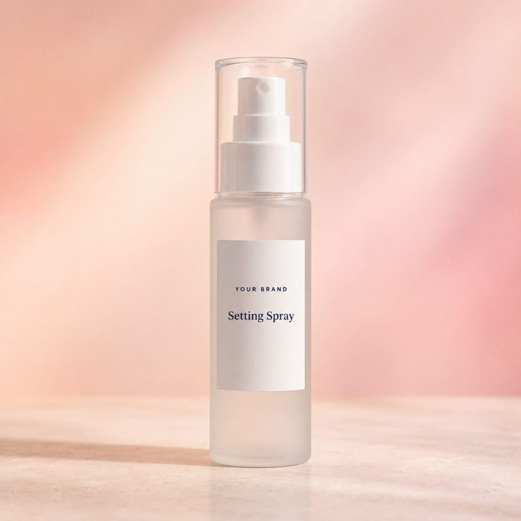 Private label setting spray all day lock product mockup, OEM Malaysia