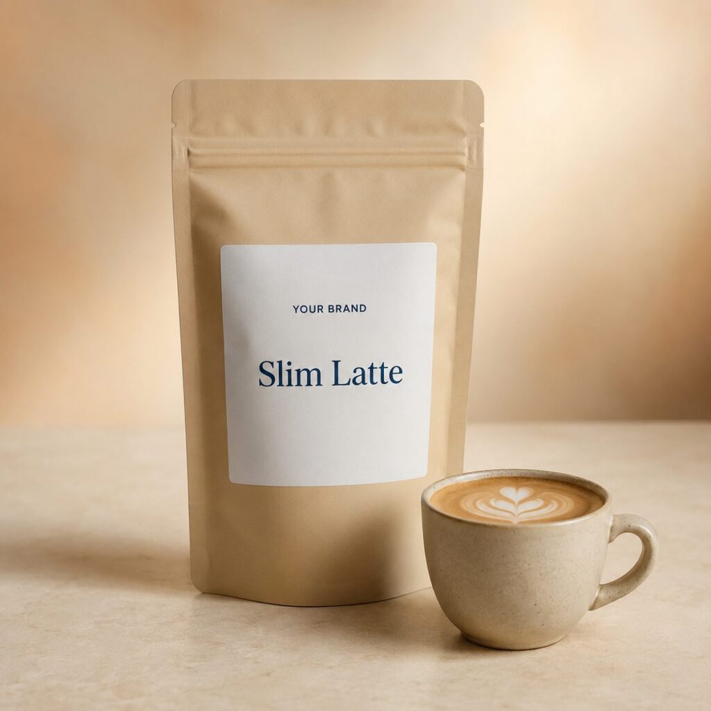 Private label slim latte pre workout product mockup, OEM Malaysia