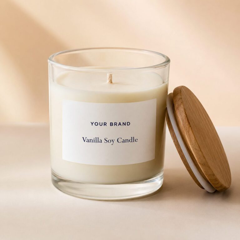 Private label soy jar candle 200g vanilla product mockup, OEM Malaysia