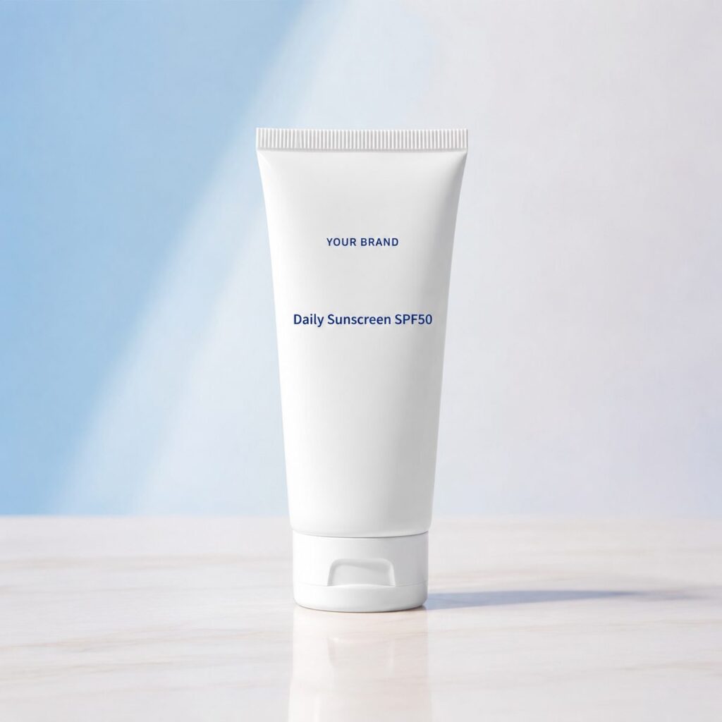 Private label spf50 pa daily sunscreen product mockup, OEM Malaysia
