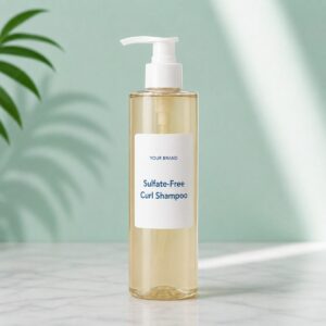 Private label sulfate free curl shampoo product mockup, OEM Malaysia