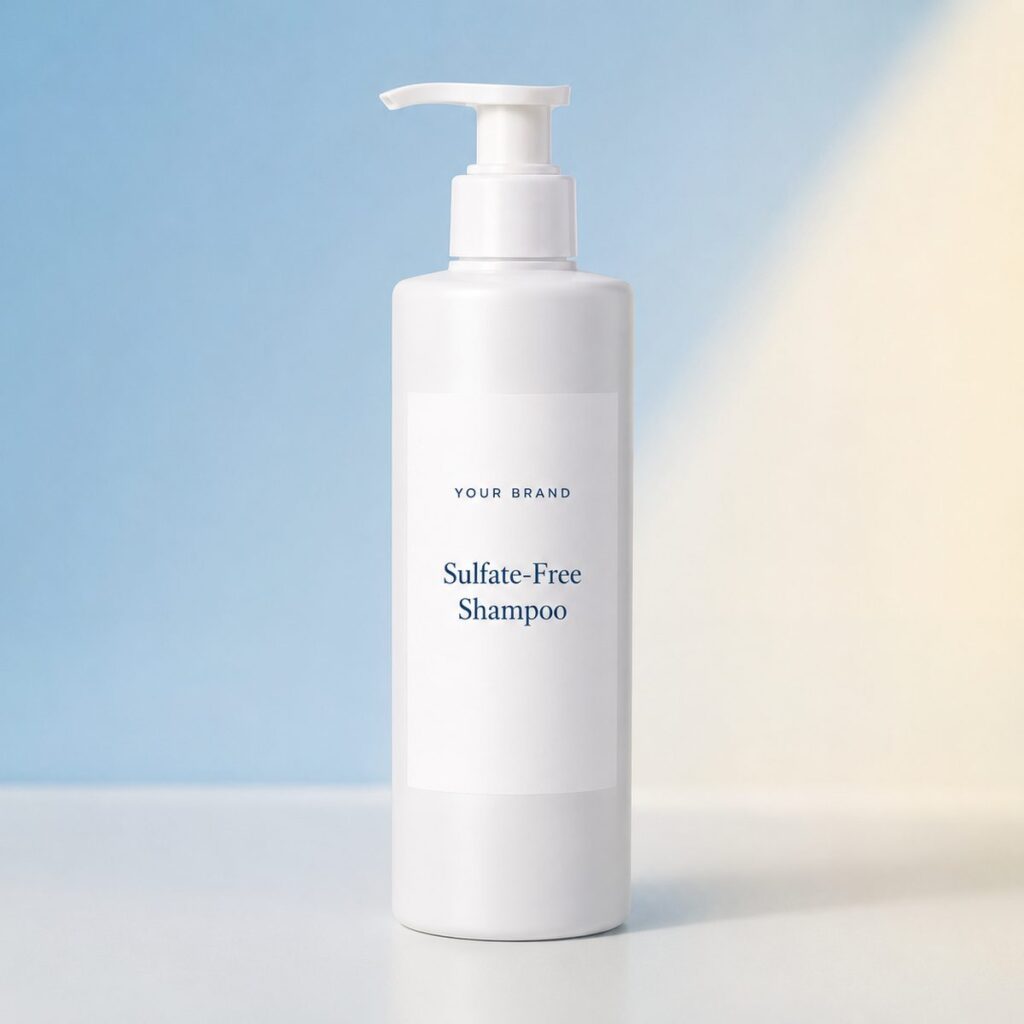 Private label sulfate free gentle shampoo product mockup, OEM Malaysia
