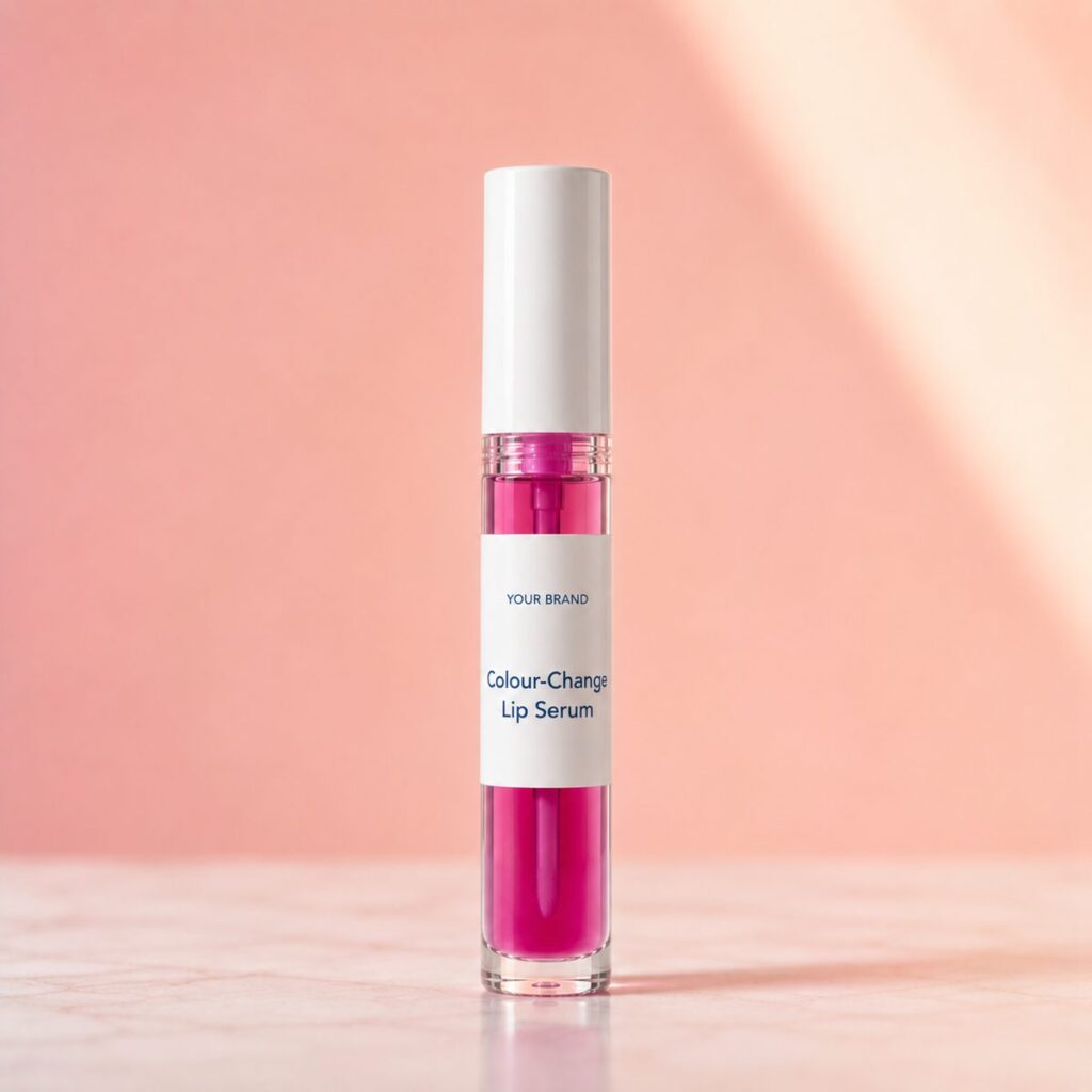 Private label thermal colour change lip serum product mockup, OEM Malaysia