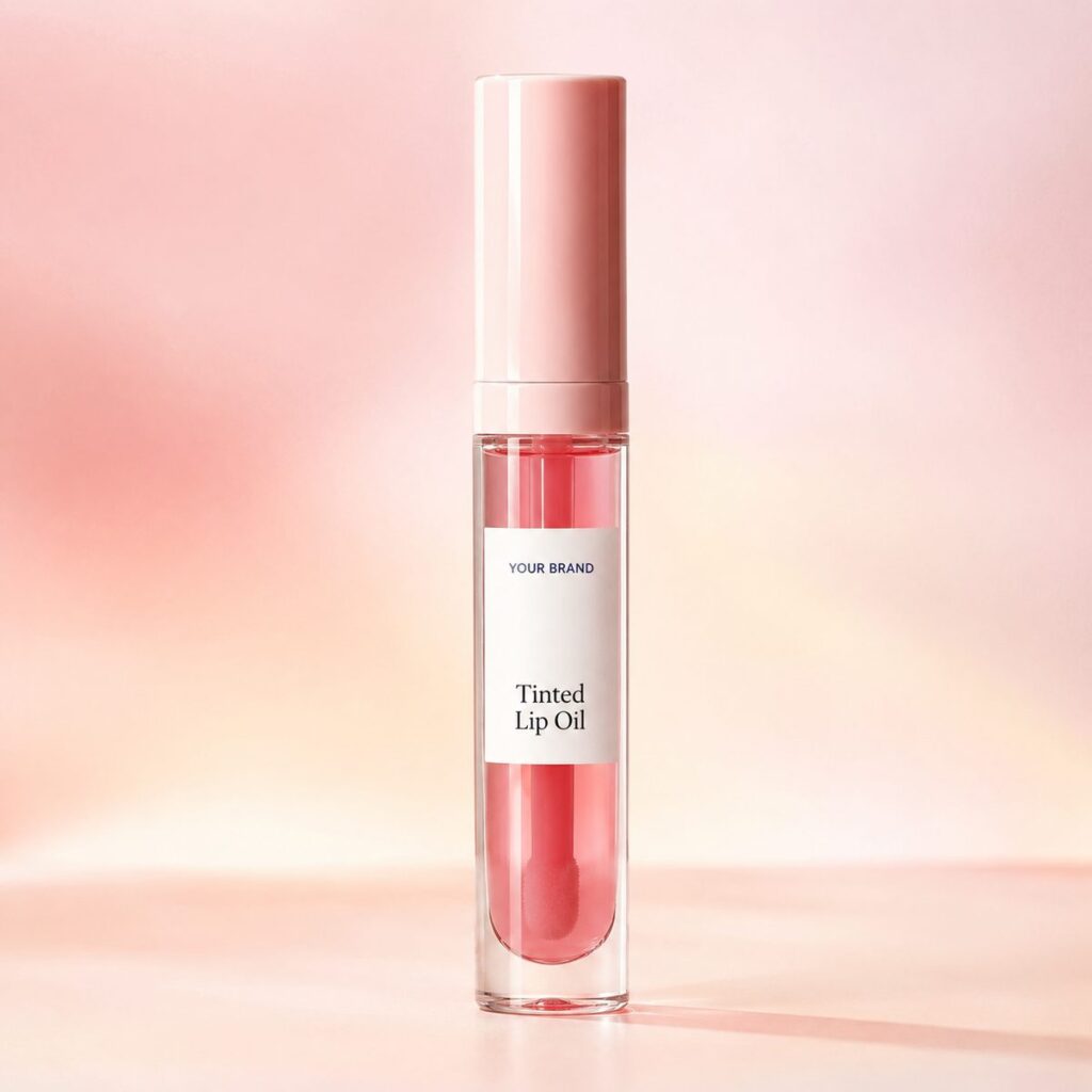 Private label tinted lip oil product mockup, OEM Malaysia