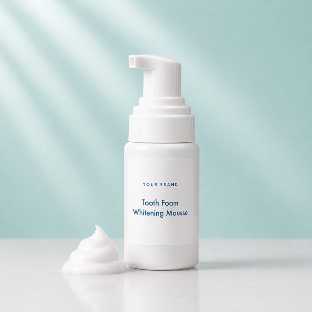 Private label tooth foam whitening mousse product mockup, OEM Malaysia