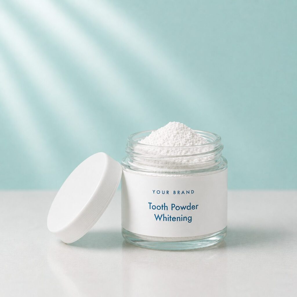 Private label tooth powder whitening product mockup, OEM Malaysia