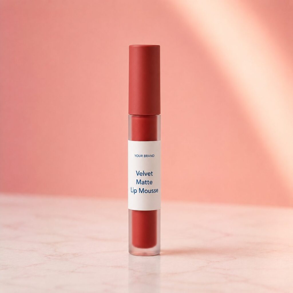 Private label velvet matte lip mousse product mockup, OEM Malaysia