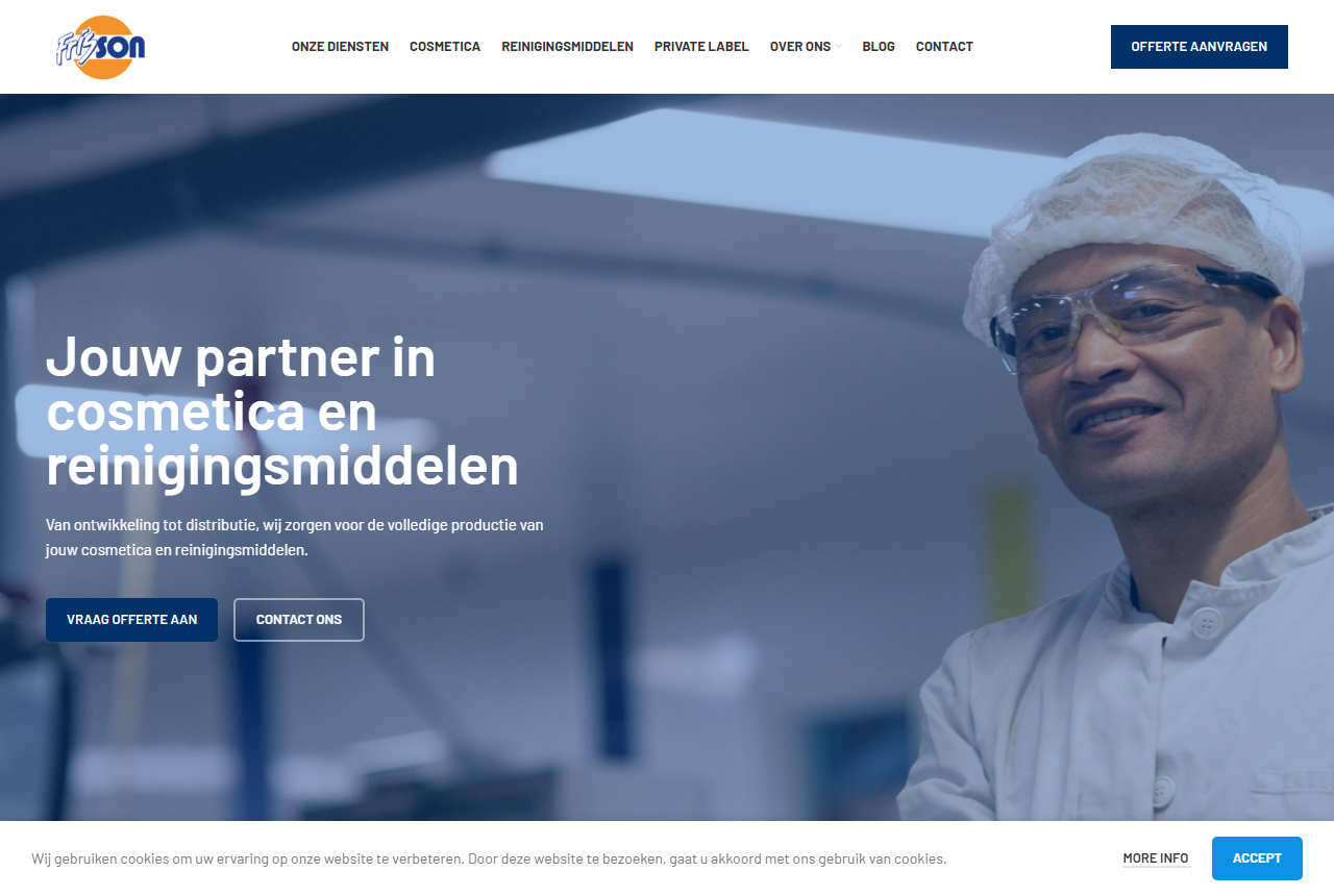 Frisson private label cosmetics producer website, Dronten, Netherlands