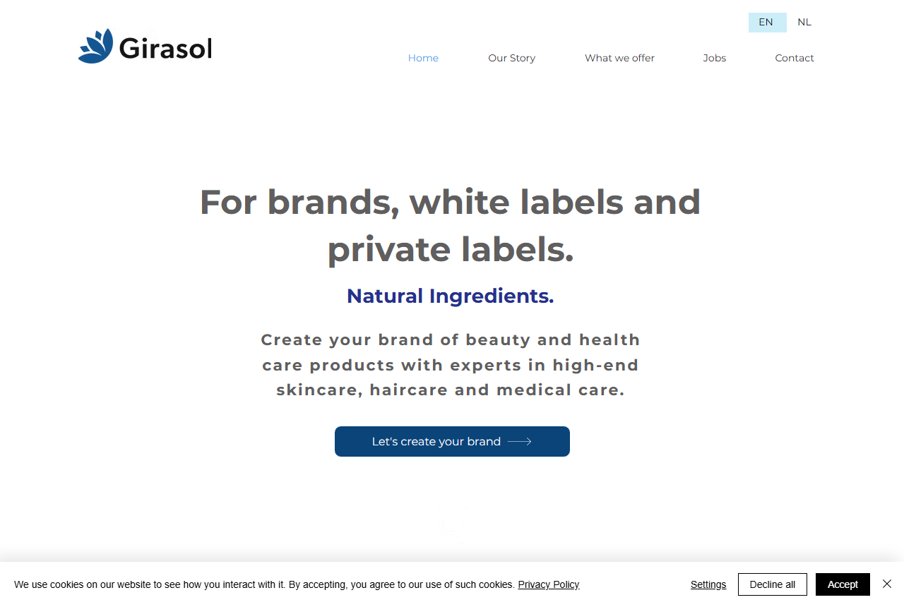 Girasol Natural Products private label manufacturer website, Breda, Netherlands