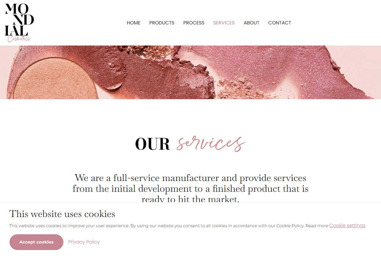 Mondial Cosmetics colour cosmetics manufacturer website, Alkmaar, Netherlands