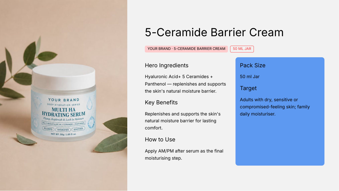5-Ceramide Barrier Cream 50ml - private label OEM concept for the Malaysian koperasi market, ORIZI Group