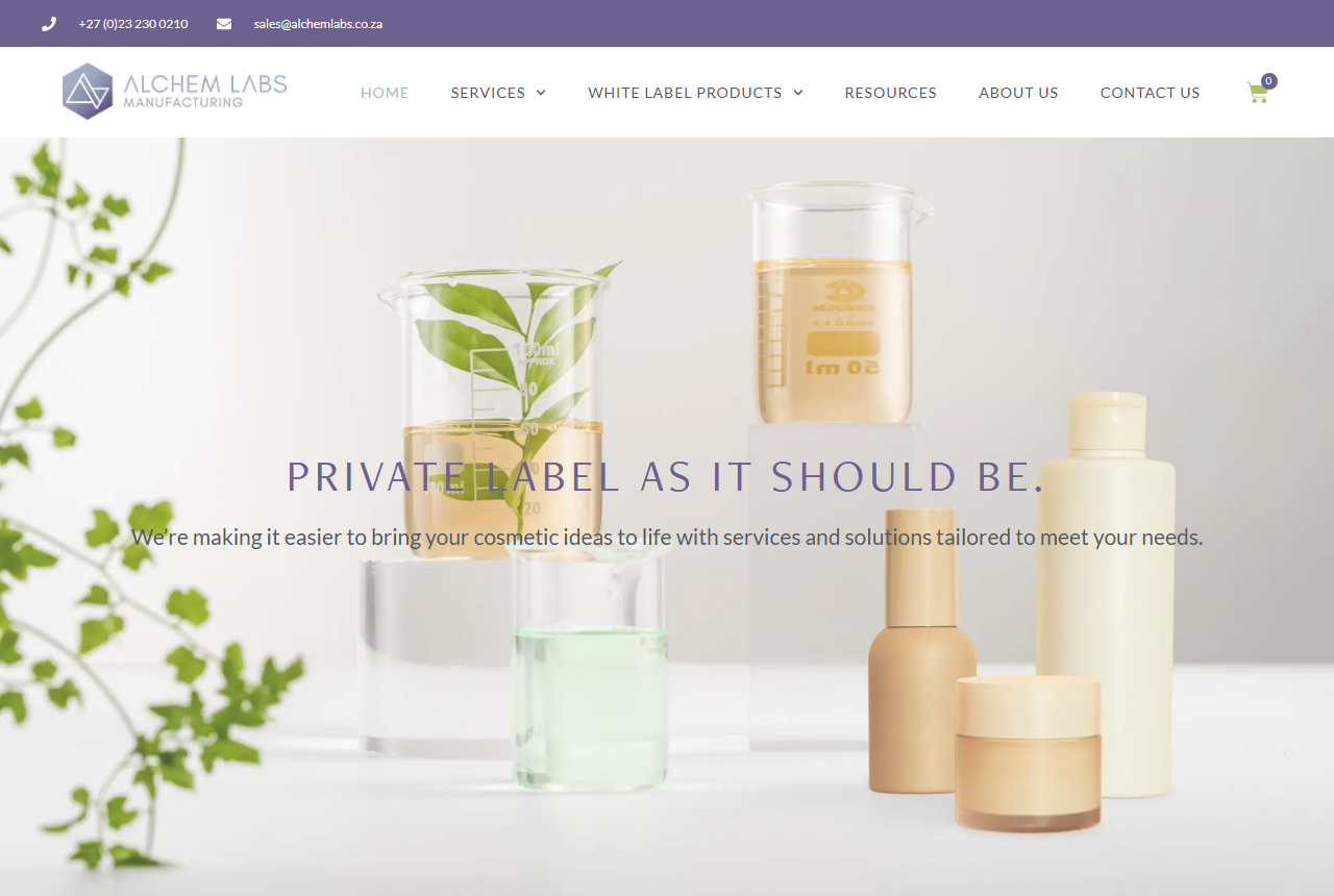 Alchem Labs cosmetic contract manufacturer, Tulbagh, South Africa