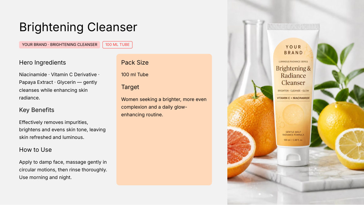 Brightening Cleanser 100ml - private label OEM concept for the Malaysian koperasi market, ORIZI Group