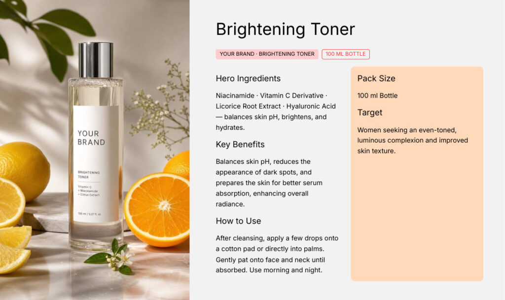 Brightening Toner 100ml - koperasi private label product, ORIZI Group OEM Malaysia