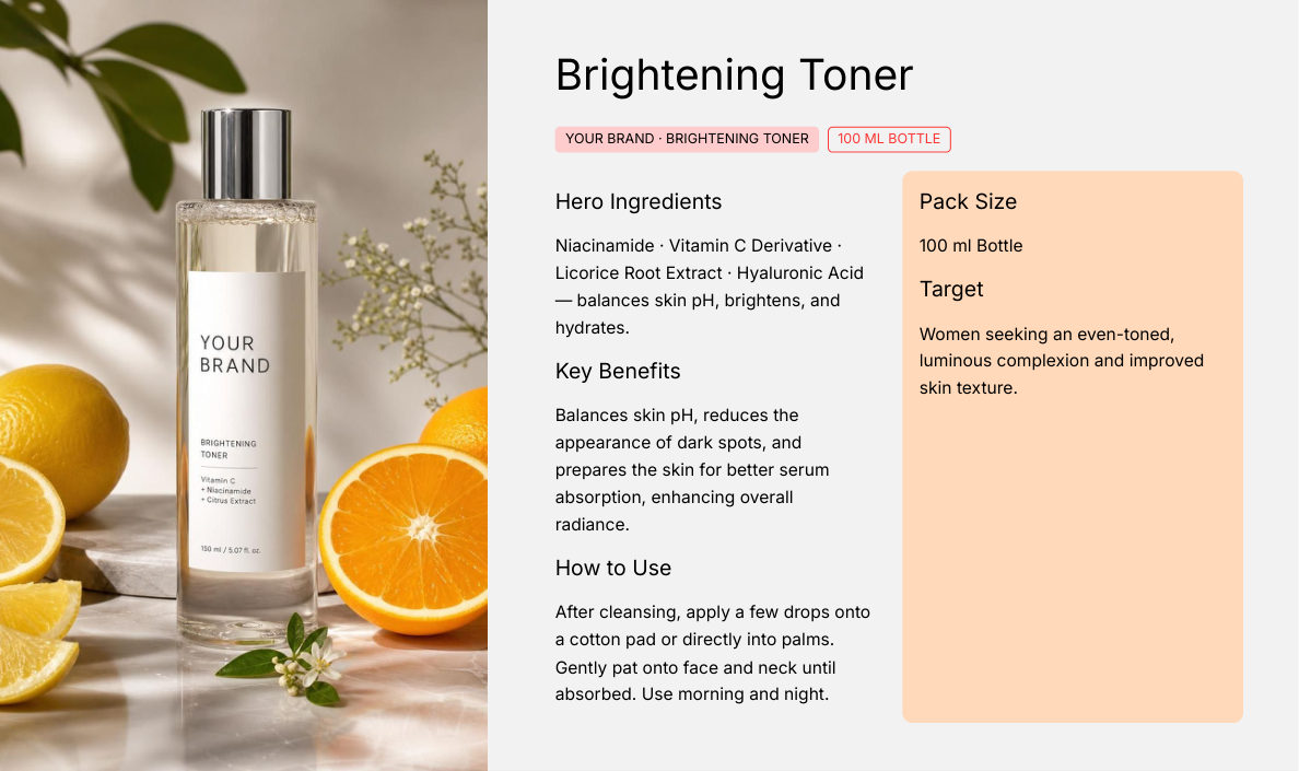 Brightening Toner 100ml - private label OEM concept for the Malaysian koperasi market, ORIZI Group