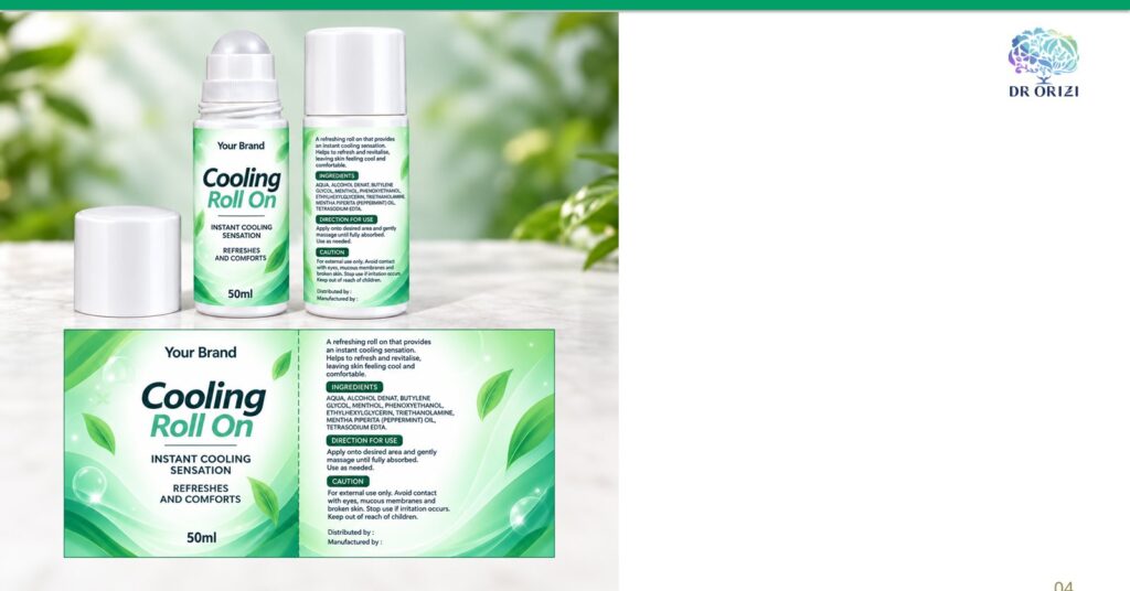 Cooling Roll On 50ml - pharmacy private label packaging mock-up, ORIZI Group OEM Malaysia