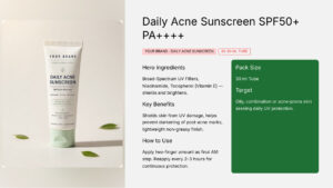 Daily Acne Sunscreen SPF50+ PA++++ 30ml - koperasi private label product, ORIZI Group OEM Malaysia