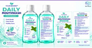 Daily Mouthwash 750ml - pharmacy private label packaging mock-up, ORIZI Group OEM Malaysia