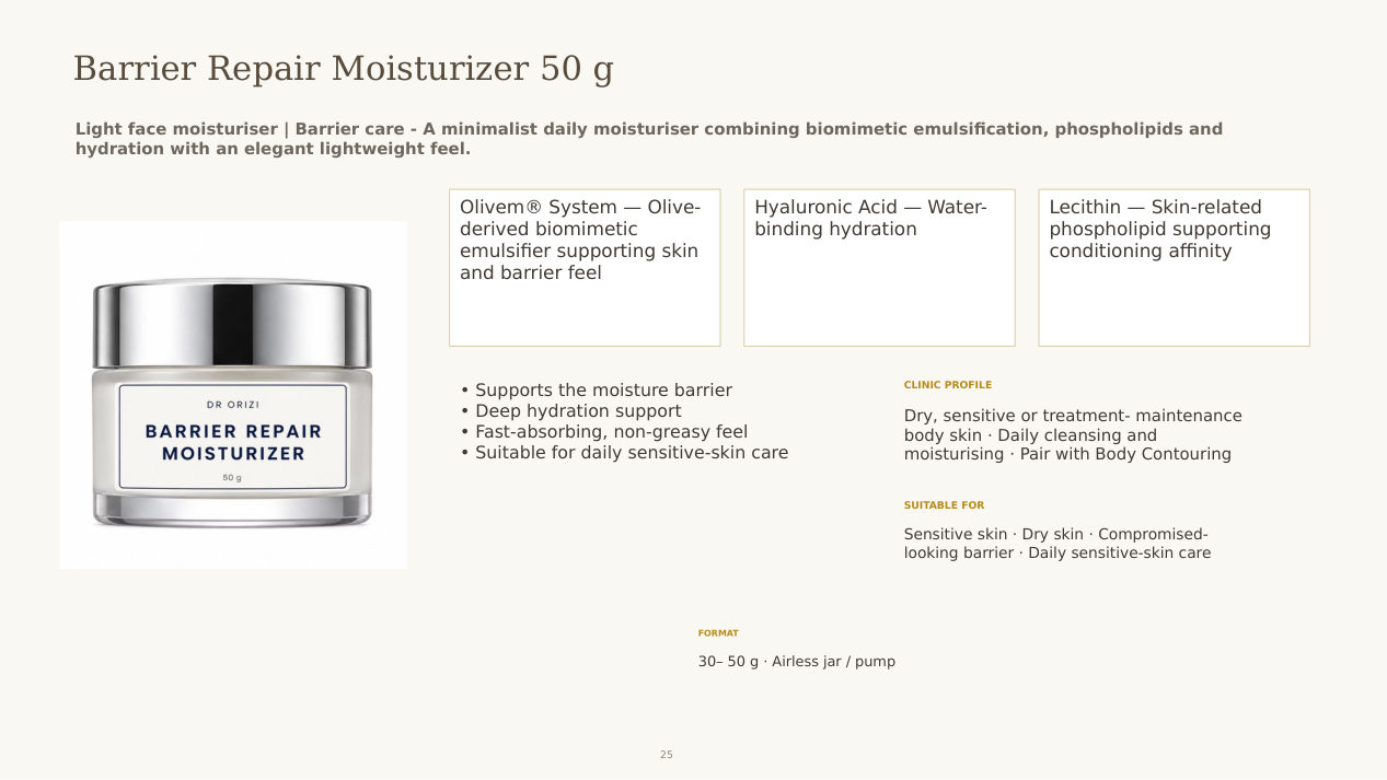 Barrier Repair Moisturizer 50g - dermatology and aesthetic OEM formula sheet, ORIZI Group Malaysia