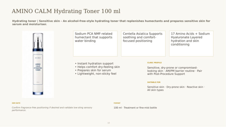 Barrier Therapy Amino Calm Hydrating Toner 100ml - dermatology and aesthetic OEM formula sheet, ORIZI Group Malaysia