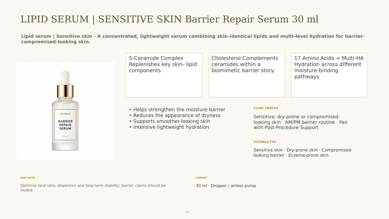 Barrier Therapy Barrier Repair Serum 30ml - dermatology and aesthetic OEM formula sheet, ORIZI Group Malaysia