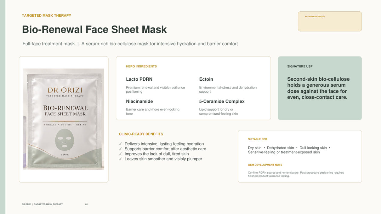 Bio-Renewal Face Sheet Mask - dermatology and aesthetic OEM formula sheet, ORIZI Group Malaysia