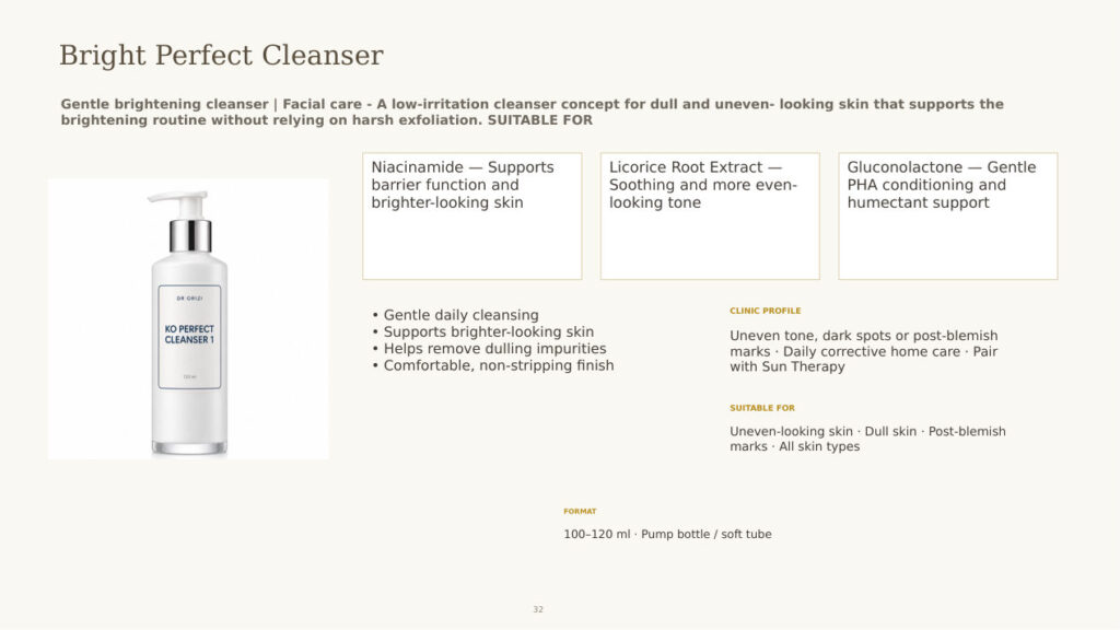 Bright Perfect Cleanser - dermatology and aesthetic OEM formula sheet, ORIZI Group Malaysia