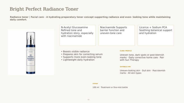 Bright Perfect Radiance Toner - dermatology and aesthetic OEM formula sheet, ORIZI Group Malaysia