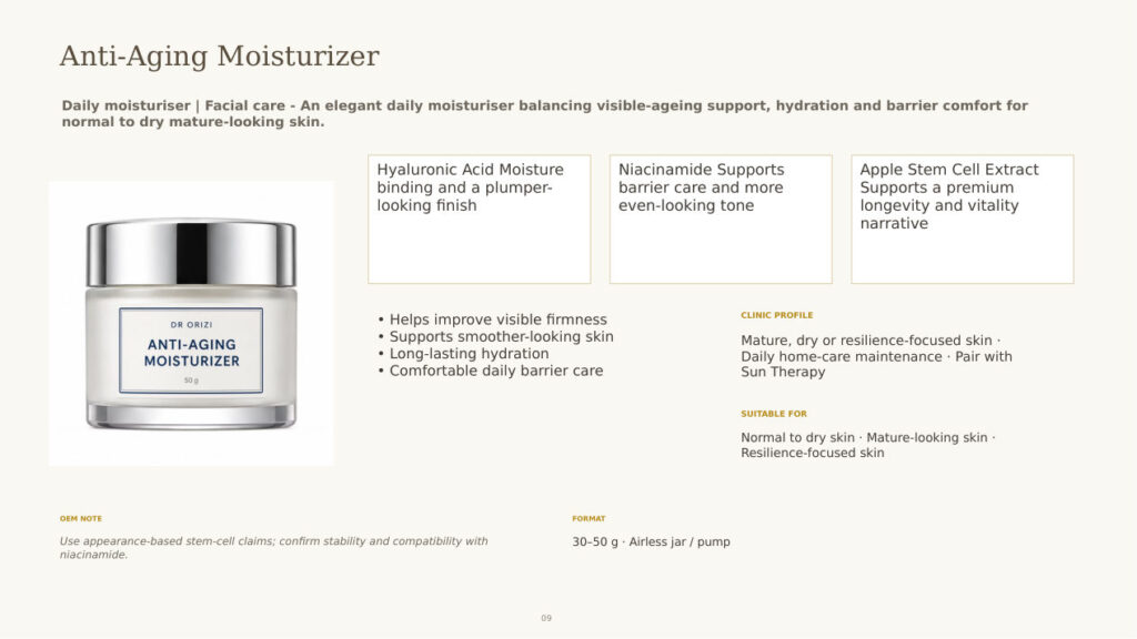 Eternal Radiance Anti-Aging Moisturizer - dermatology and aesthetic OEM formula sheet, ORIZI Group Malaysia