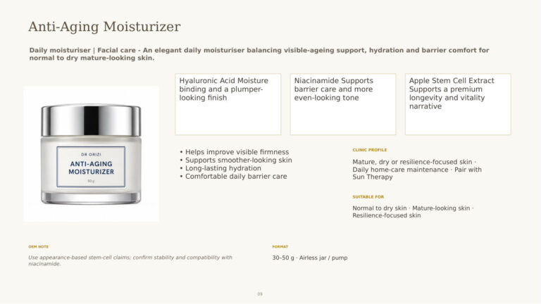 Eternal Radiance Anti-Aging Moisturizer - dermatology and aesthetic OEM formula sheet, ORIZI Group Malaysia