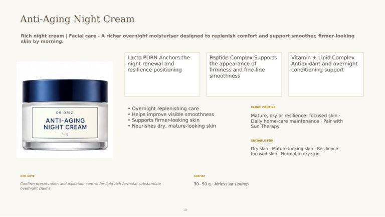Eternal Radiance Anti-Aging Night Cream - dermatology and aesthetic OEM formula sheet, ORIZI Group Malaysia