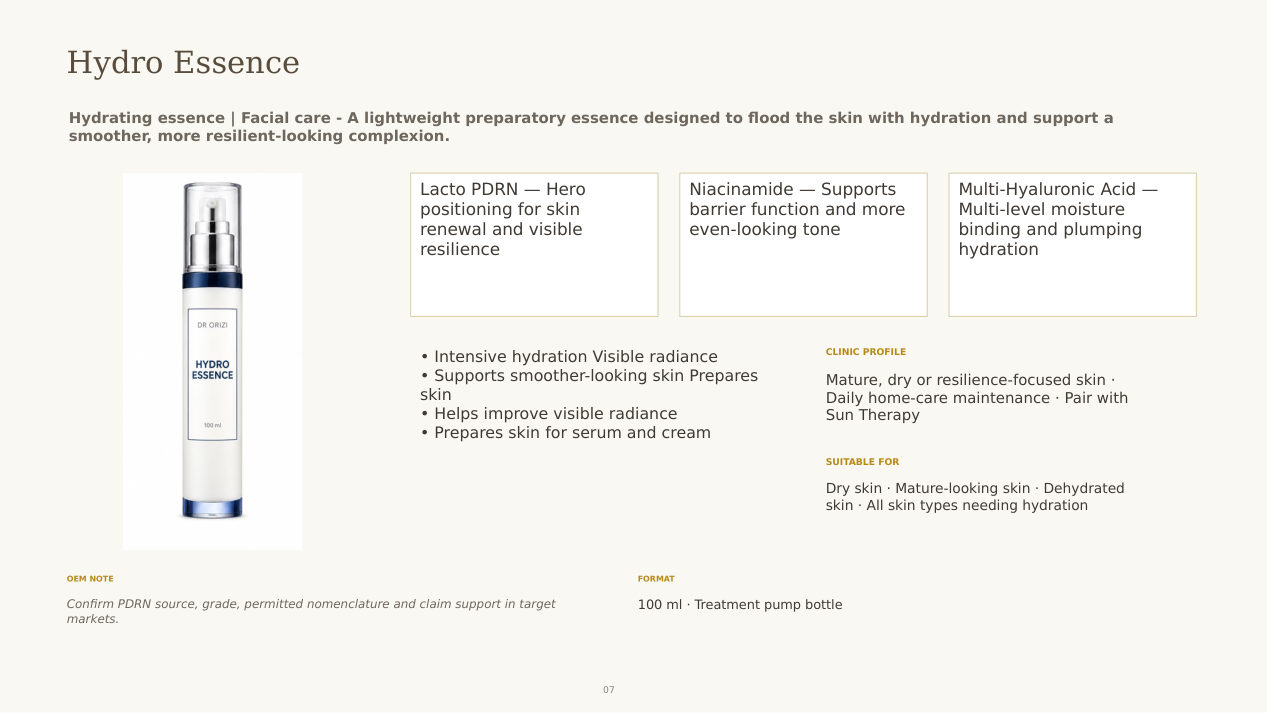 Eternal Radiance Hydro Essence - dermatology and aesthetic OEM formula sheet, ORIZI Group Malaysia