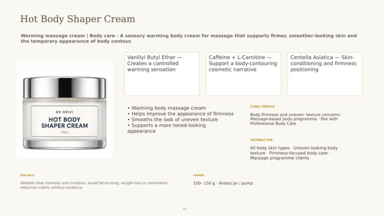 Hot Body Shaper Cream - dermatology and aesthetic OEM formula sheet, ORIZI Group Malaysia