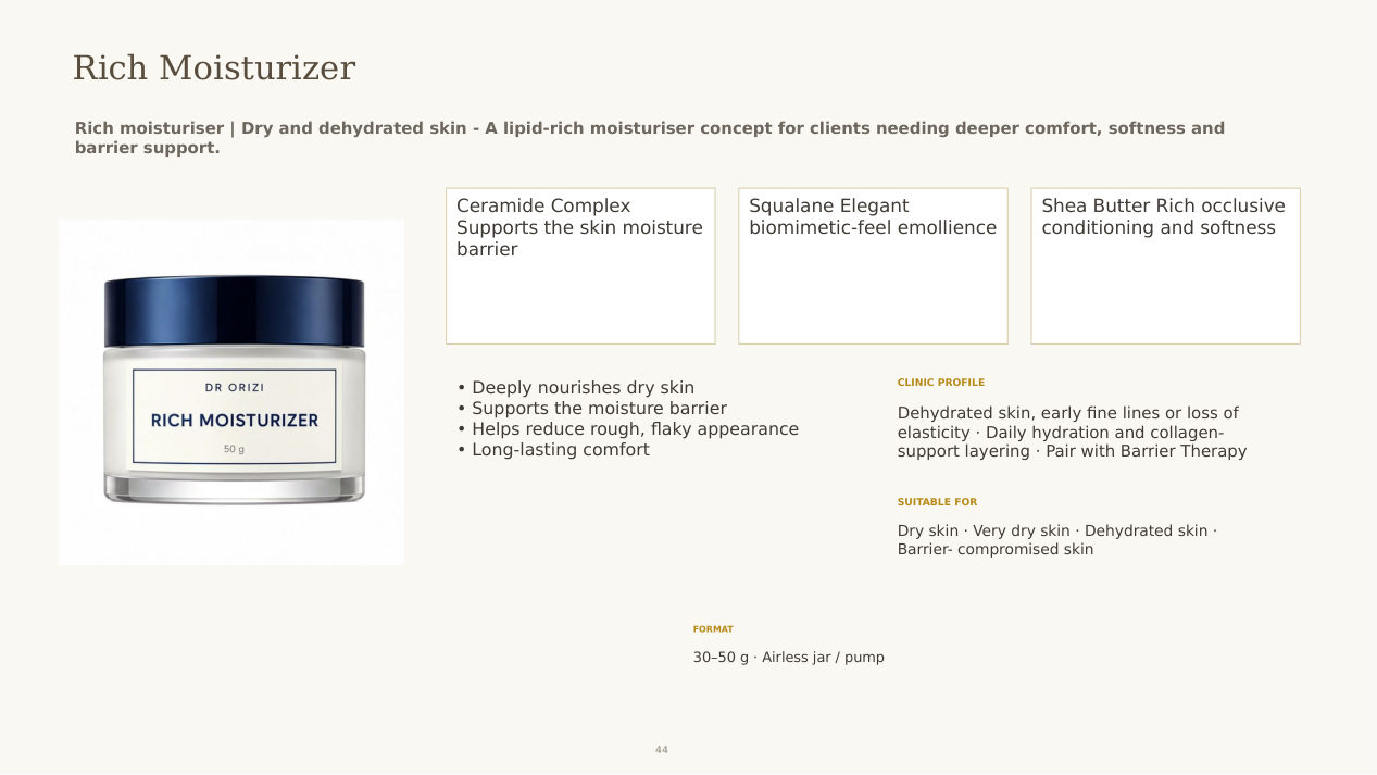 Hydration Bank Rich Moisturizer - dermatology and aesthetic OEM formula sheet, ORIZI Group Malaysia