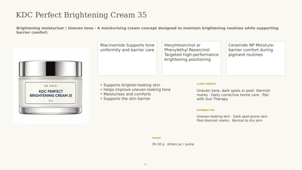 KDC Perfect Brightening Cream - dermatology and aesthetic OEM formula sheet, ORIZI Group Malaysia