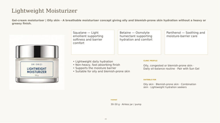 Lightweight Moisturizer (Oily Skin) - dermatology and aesthetic OEM formula sheet, ORIZI Group Malaysia